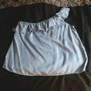 Old Navy One Shoulder Ruffle Chambray Top